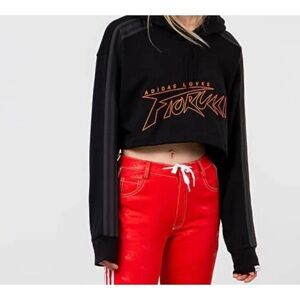 ADIDAS Loves FIORUCCI Cropped Hoodie Sweatshirt Black Embroidered, Women Size S
